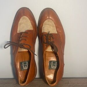 Vtg Cable & Co Men’s Dress Shoe.  Made in Italy. Brown lace up with linen detail